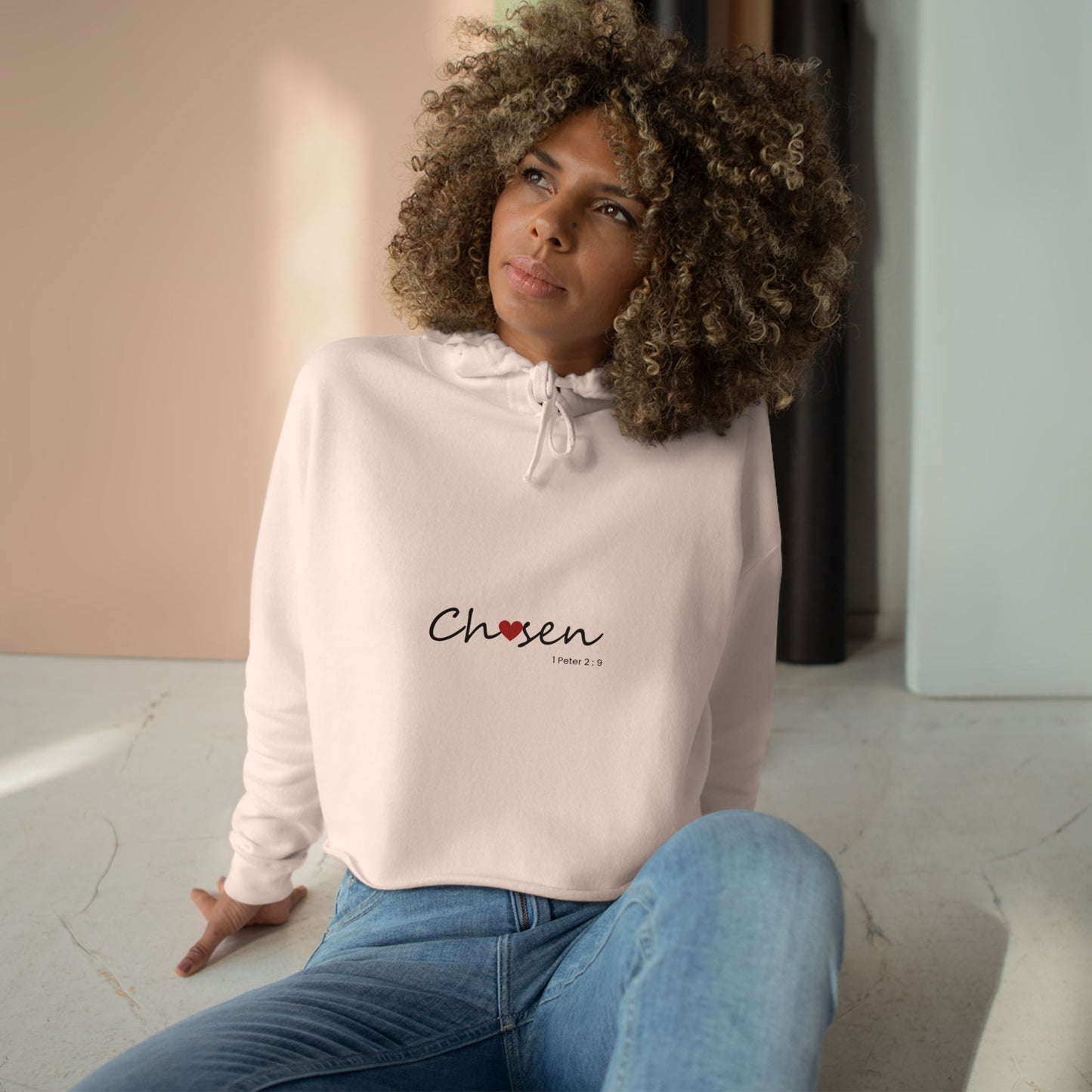 Chosen Crop Hoodie — Minimal Heart Graphic Cropped Hoodie for Women