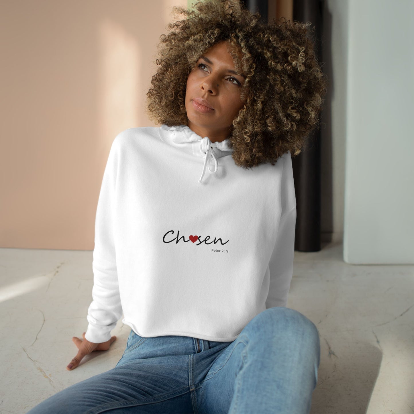 Chosen Crop Hoodie — Minimal Heart Graphic Cropped Hoodie for Women