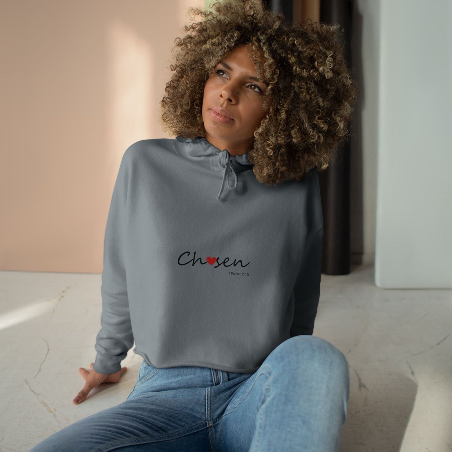 Chosen Crop Hoodie — Minimal Heart Graphic Cropped Hoodie for Women