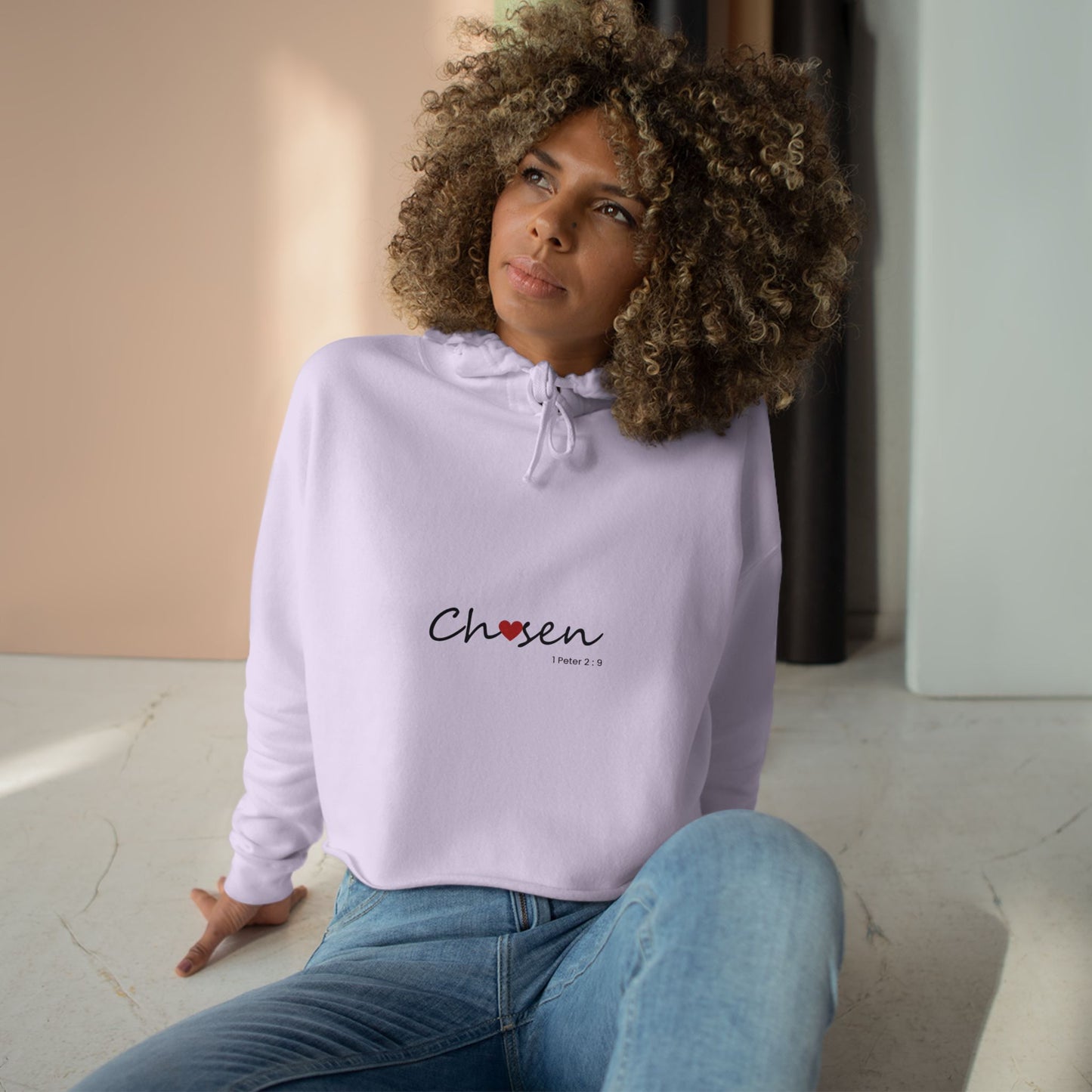 Chosen Crop Hoodie — Minimal Heart Graphic Cropped Hoodie for Women